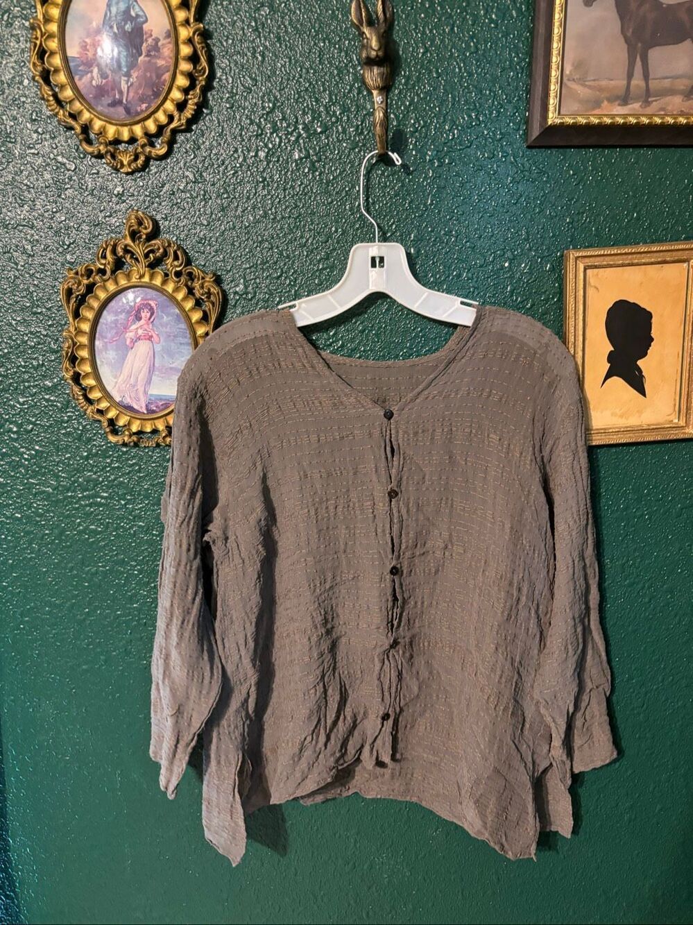 Jürgen Lehl Japanese Designer Textured Linen Rayon Blouse M Taupe Brown